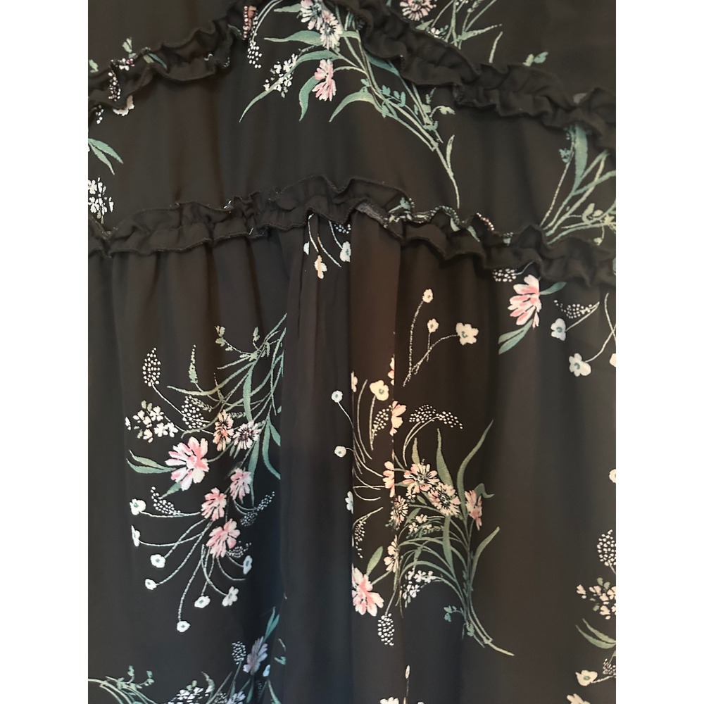 mi ami Black Floral Print Ruffle Trim Romper Short Sleeve Womens Franchescas M - Picture 6 of 9